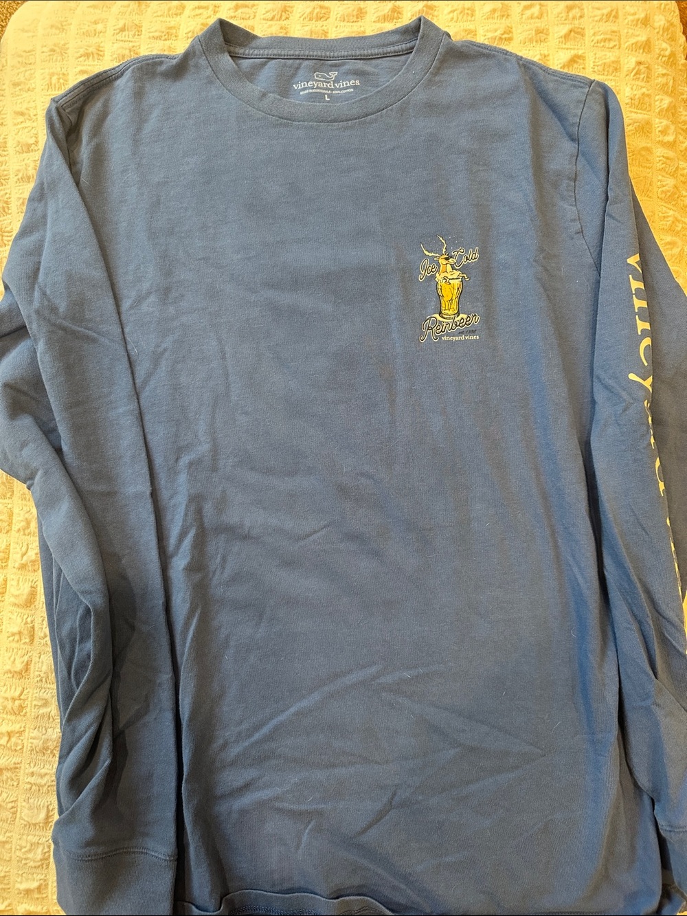 Vineyard Vines Navy Long Sleeve Tee with Yellow Logo